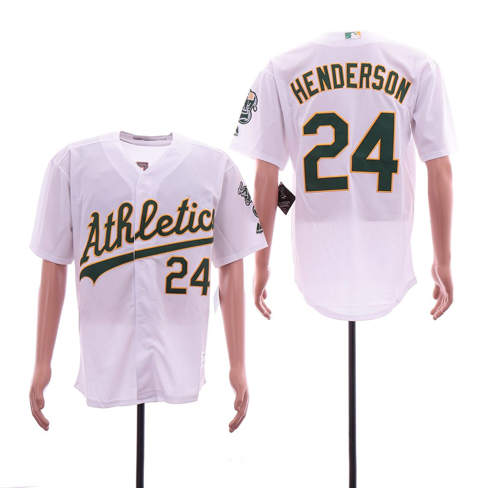 Men Oakland Athletics 24 Henderson White Game MLB Jerseys